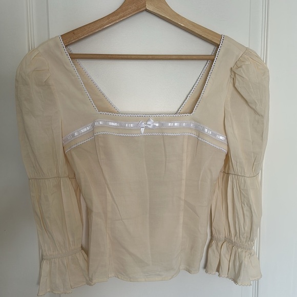 Reformation Amalie Tiered Square Neck Long Sleeve Top Embroidered Ivory | size 2 - Picture 5 of 12